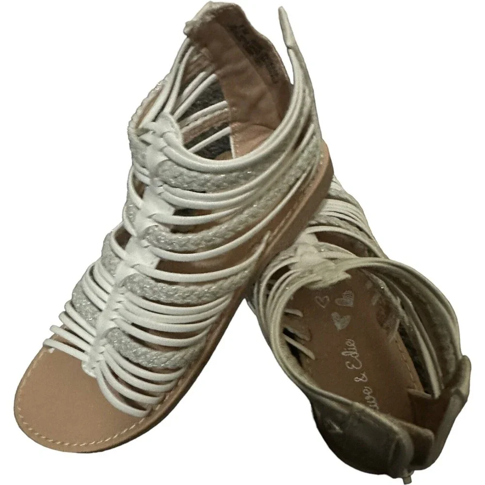Olive & Edie Remie White Gladiator Strappy Zip Sandals Big Girl Size 1 Youth New - Picture 2 of 16